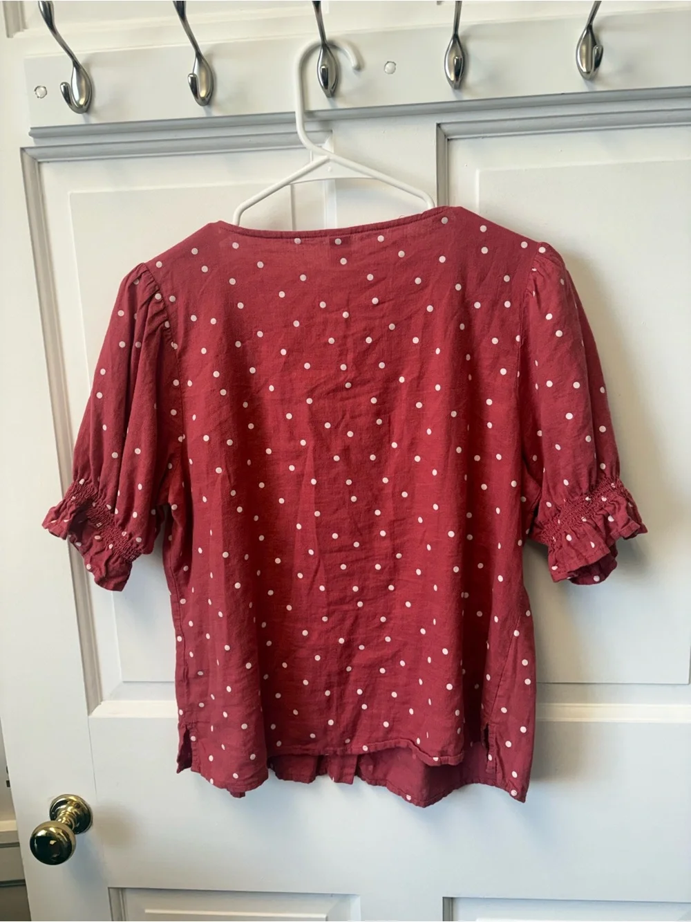 Old Navy Red Polka Dot V-Neck Button Front Blouse